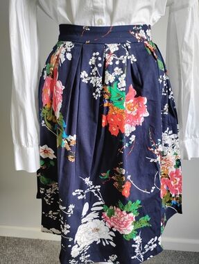Grace Karin Cotton Stretch Full Skirt Floral Garden Girl Navy Blue Size Large